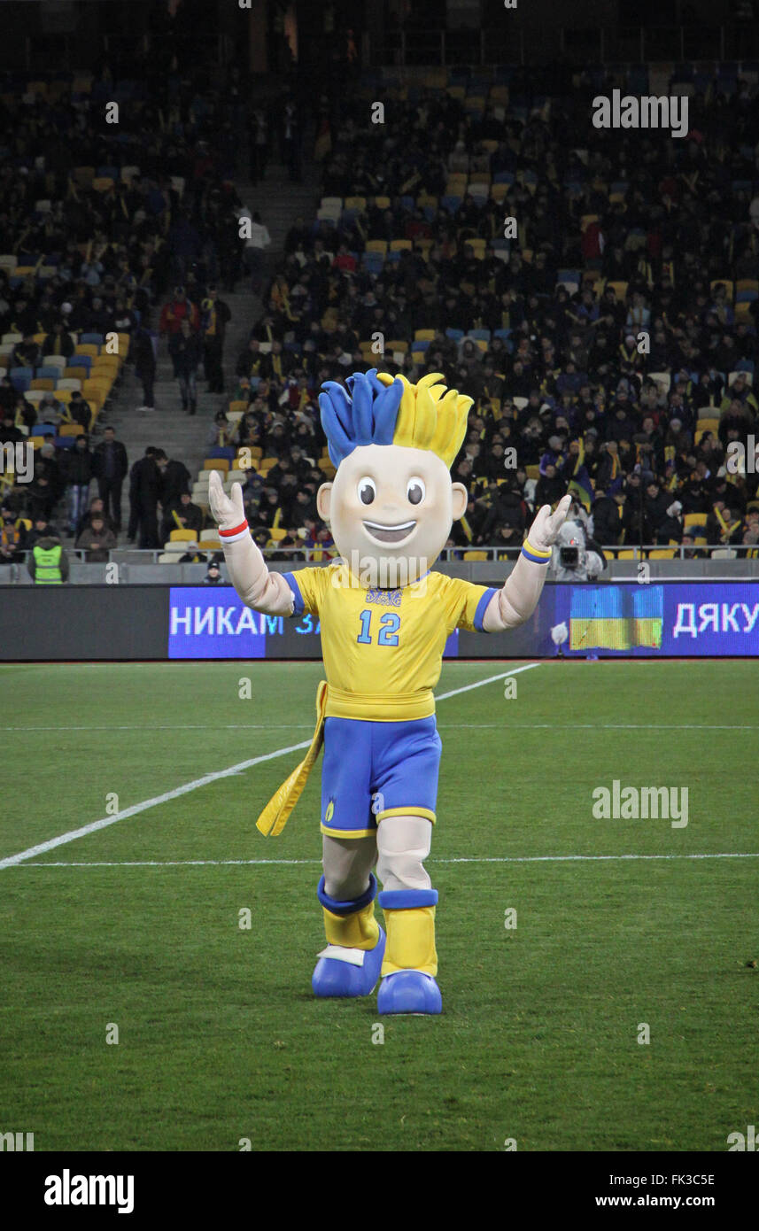 KYIV, UKRAINE - NOVEMBER 11, 2011: Slavko, the UEFA Euro 2012 official mascot plays during friendly game between Ukraine and Ger Stock Photo