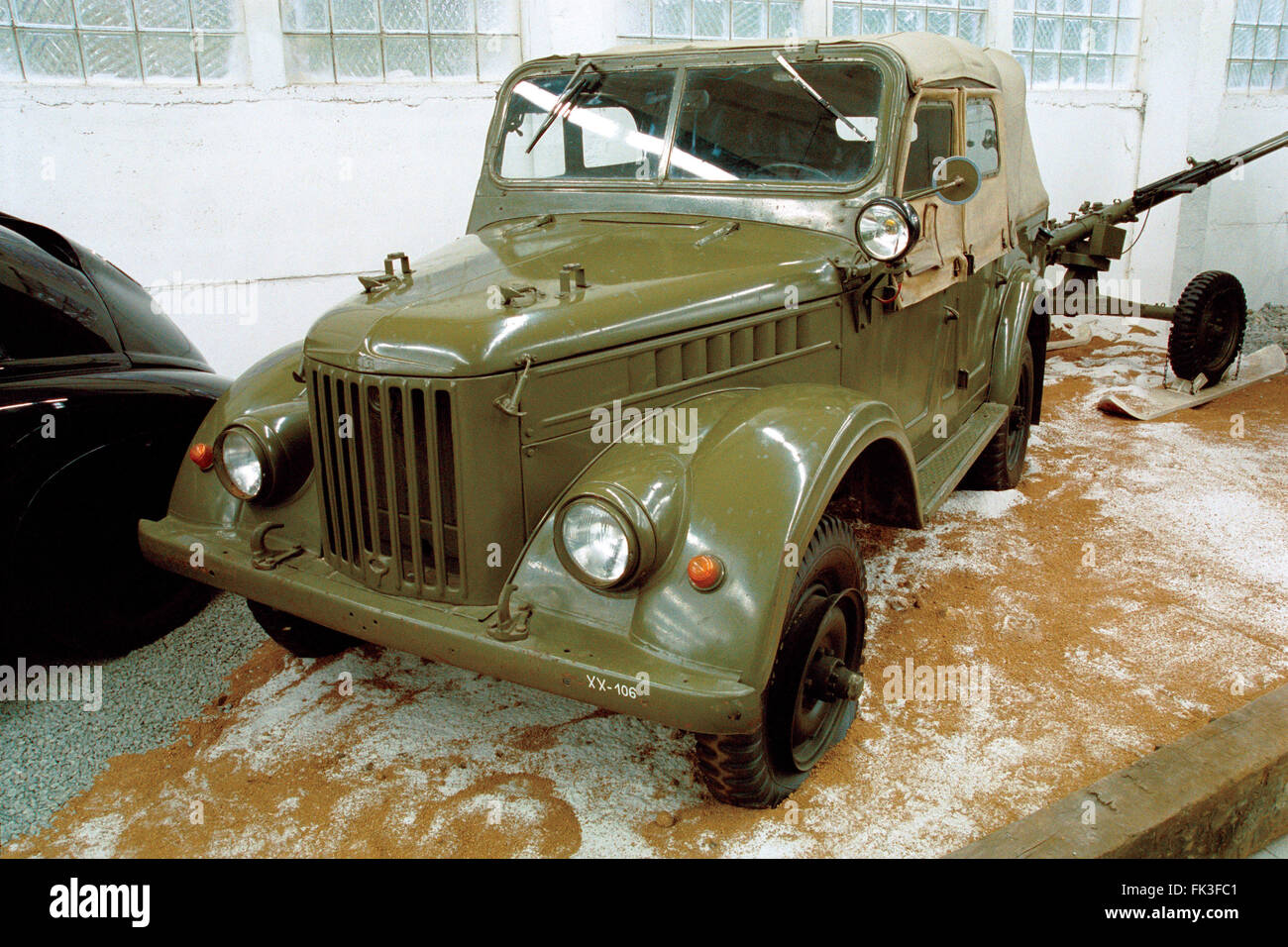 Soviet military off-road vehicle UAZ-469 produced the Ulyanovsk Automobile Plant in the 1970s displayed in the Military Technical Museum in Lesany, Czech Republic. Stock Photo