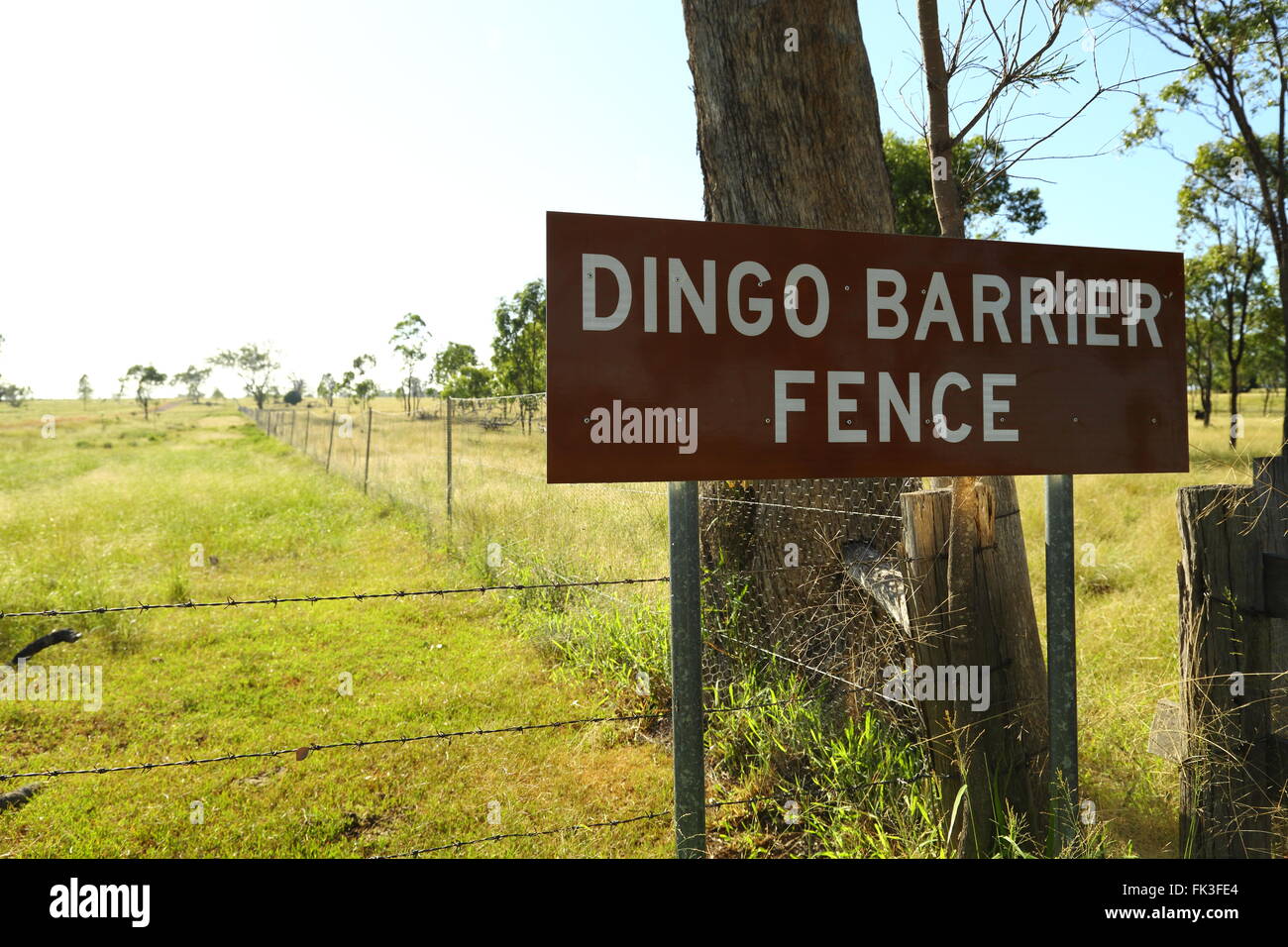 The Dingo Barrier Fence, also called the dog fence, dingo fence, and pest-exclusion fence Stock Photo