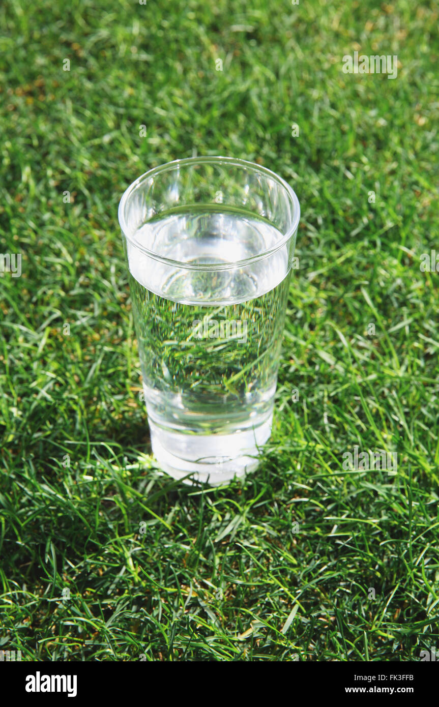 Glass of water on grass Stock Photo - Alamy