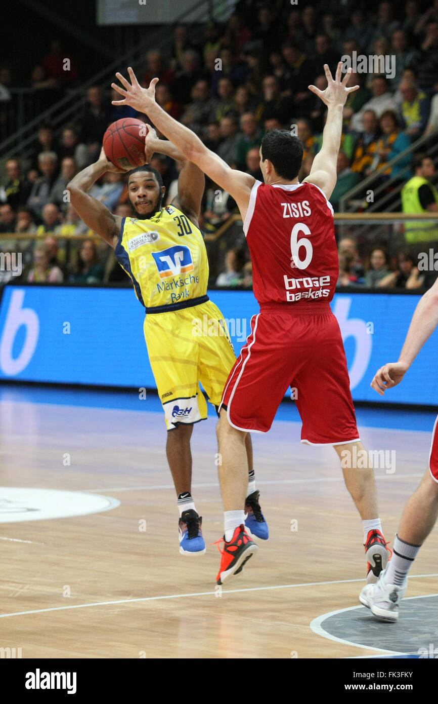 Hagen, Germany. 06th Mar, 2016. Nikolaos Zisis 6 of Brose Baskets in