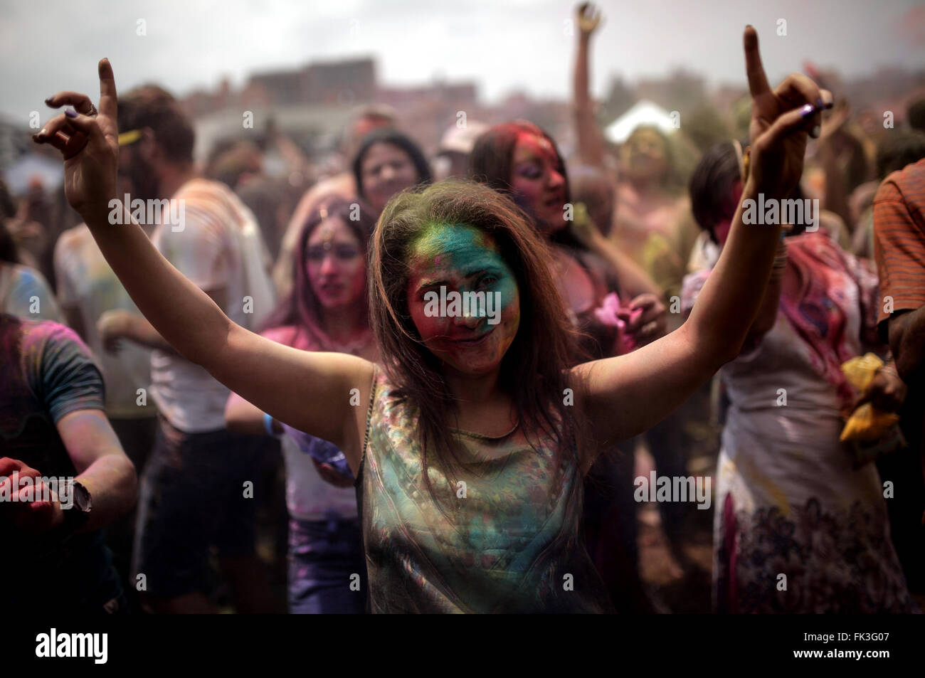 Bogota, Colombia. 6th Mar, 2016. People take part in the Holi Festival in  Bogota, capital of Colombia, on March 6, 2016. The Hindu festival Holi,  also known as Spring Festival or Colors,, image size:1300x953