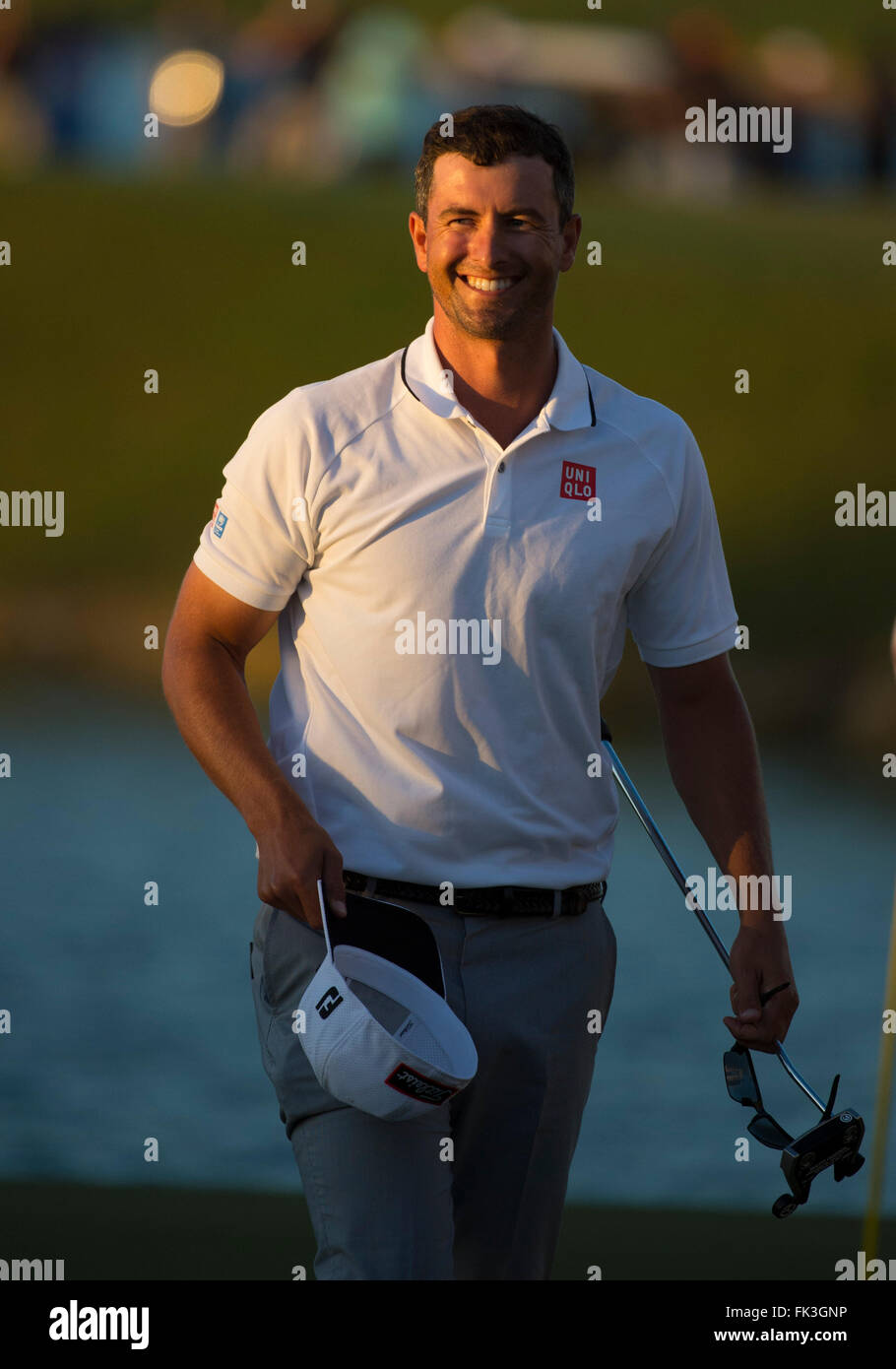 Doral, Florida, USA. 06th Mar, 2016. Adam Scott of Australia smiles after winning the final round of the World Golf Championships-Cadillac Championship on the TPC Blue Monster course at the Trump Doral Golf Club and Resort in Doral, FL. Credit:  Action Plus Sports/Alamy Live News Stock Photo