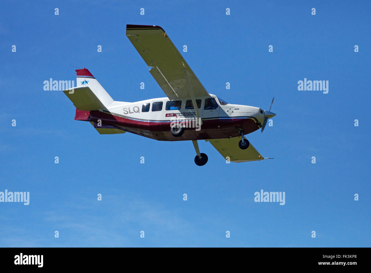 Air Wakatipu Gippsland GA8 landing at Queenstown Airport, Otago, South Island, New Zealand Stock Photo