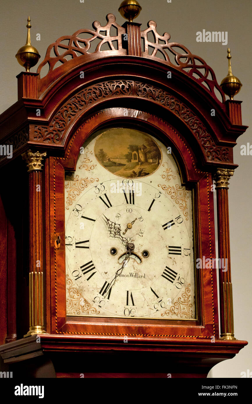 Antique mahogany long-case clock, circa 18th century - USA Stock Photo