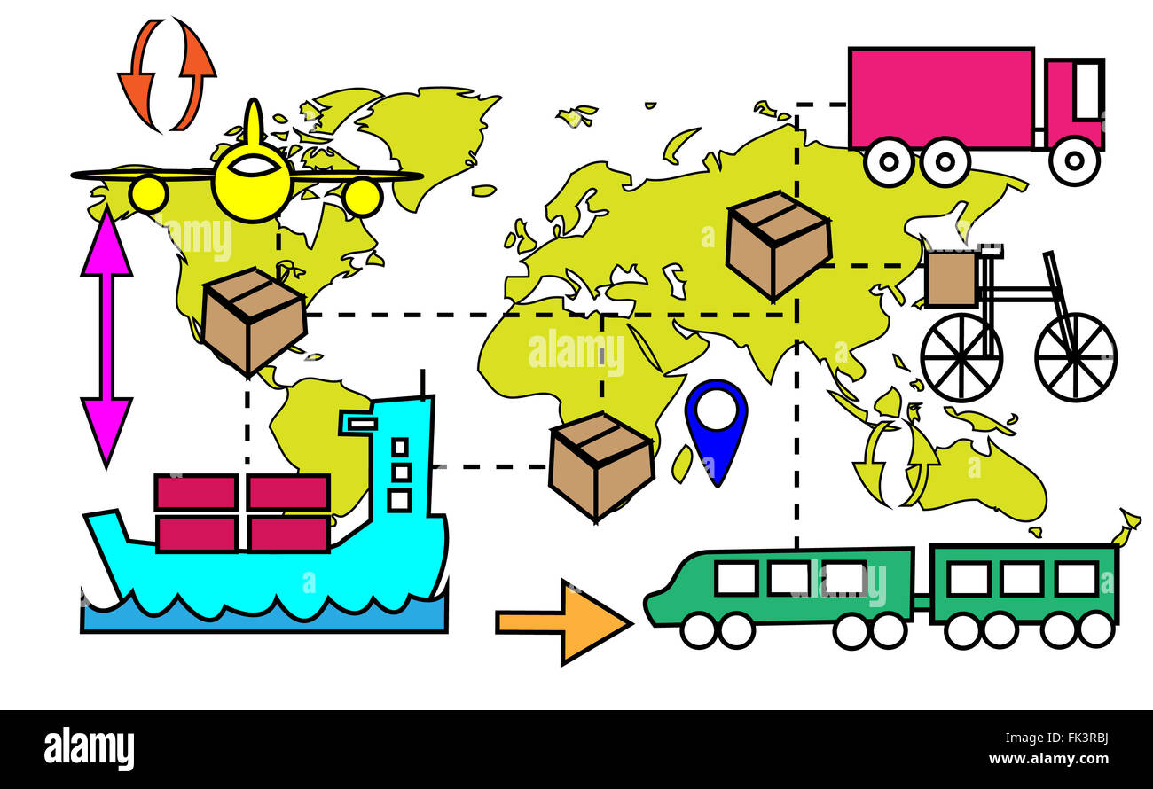 Illustration of logistics transport movements with world map Stock Photo
