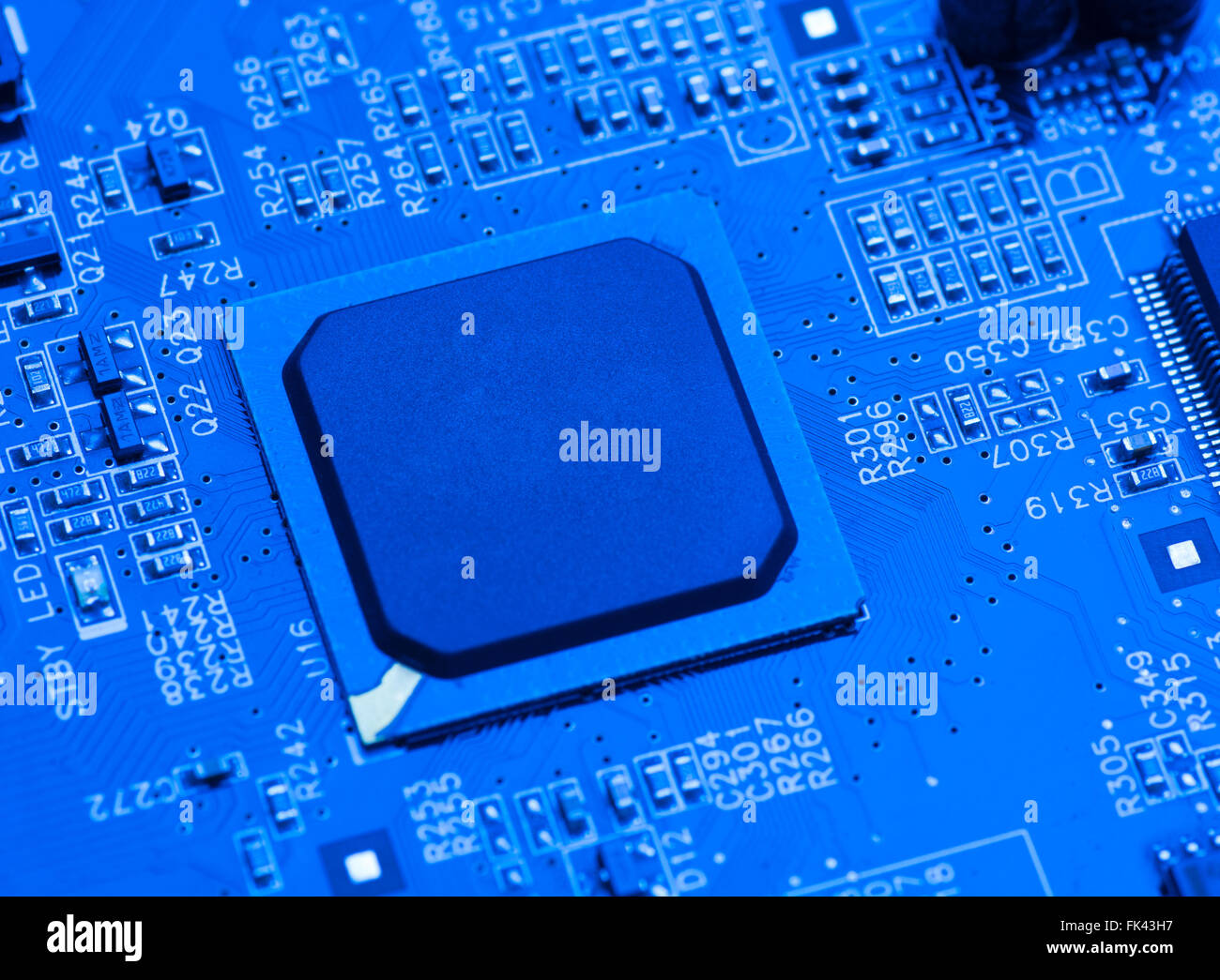 blue circuit board background of computer motherboard Stock Photo