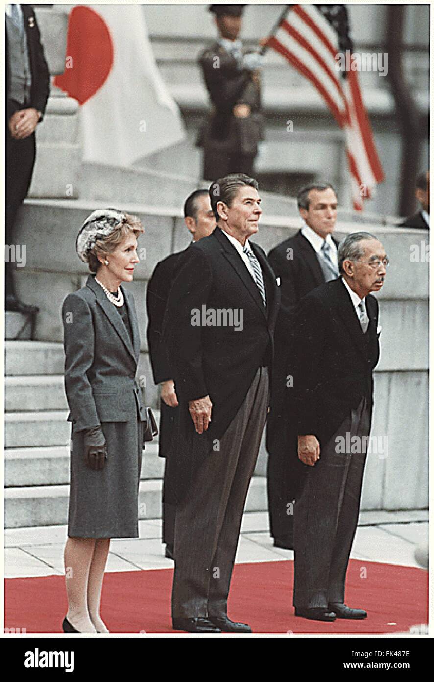 U.S. President Ronald Reagan and First Lady Nancy Reagan and Japanese Emperor Hirohito in Tokyo, Japan on November 9, 1983. Credit: White House via CNP - NO WIRE SERVICE - Stock Photo