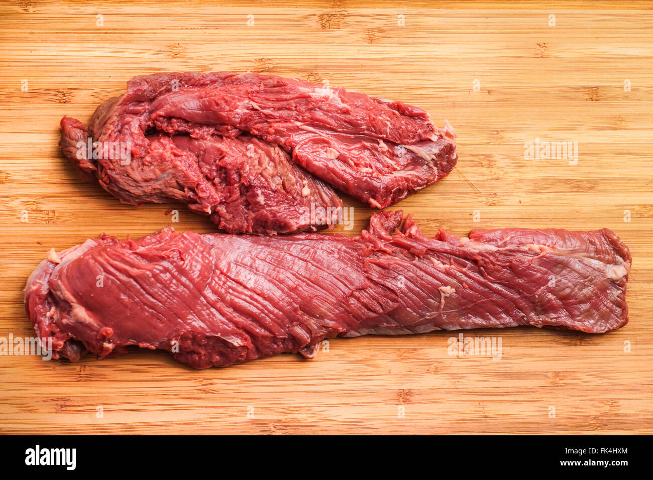 Hanging tender, Hanger steak, onglet - after the meat has been trimmed by the butcher Stock Photo