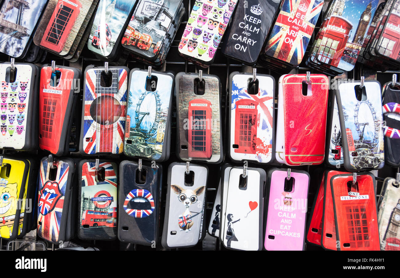 Colourful phone cases featuring London tourist attraction Stock Photo
