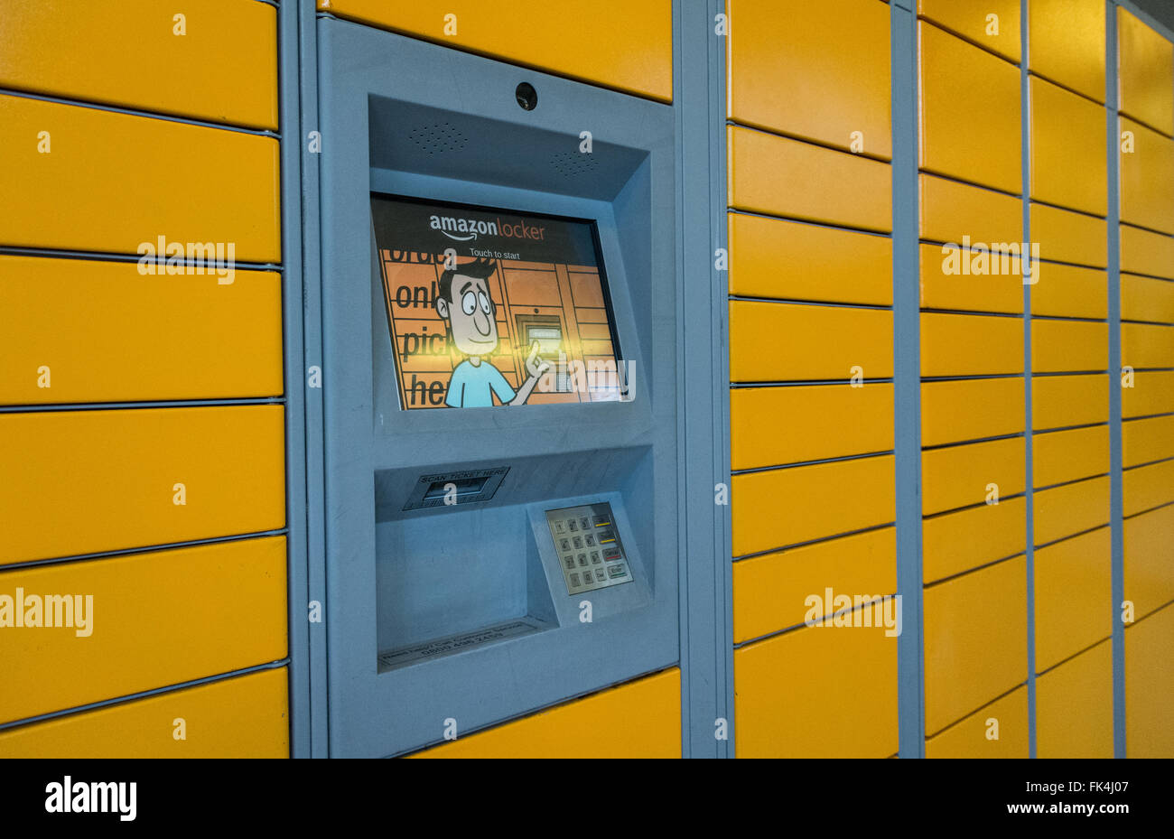 Amazon locker and pick-up point in Hammersmith Broadway shopping Centre, London, England, UK. Stock Photo