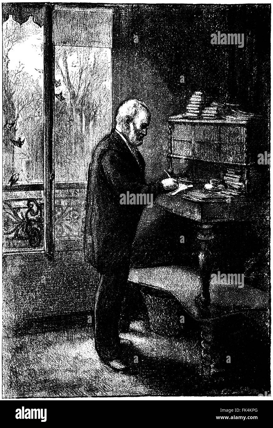 Victor Hugo At His Writing Desk Vintage Engraving From A Photograph Stock Photo Alamy