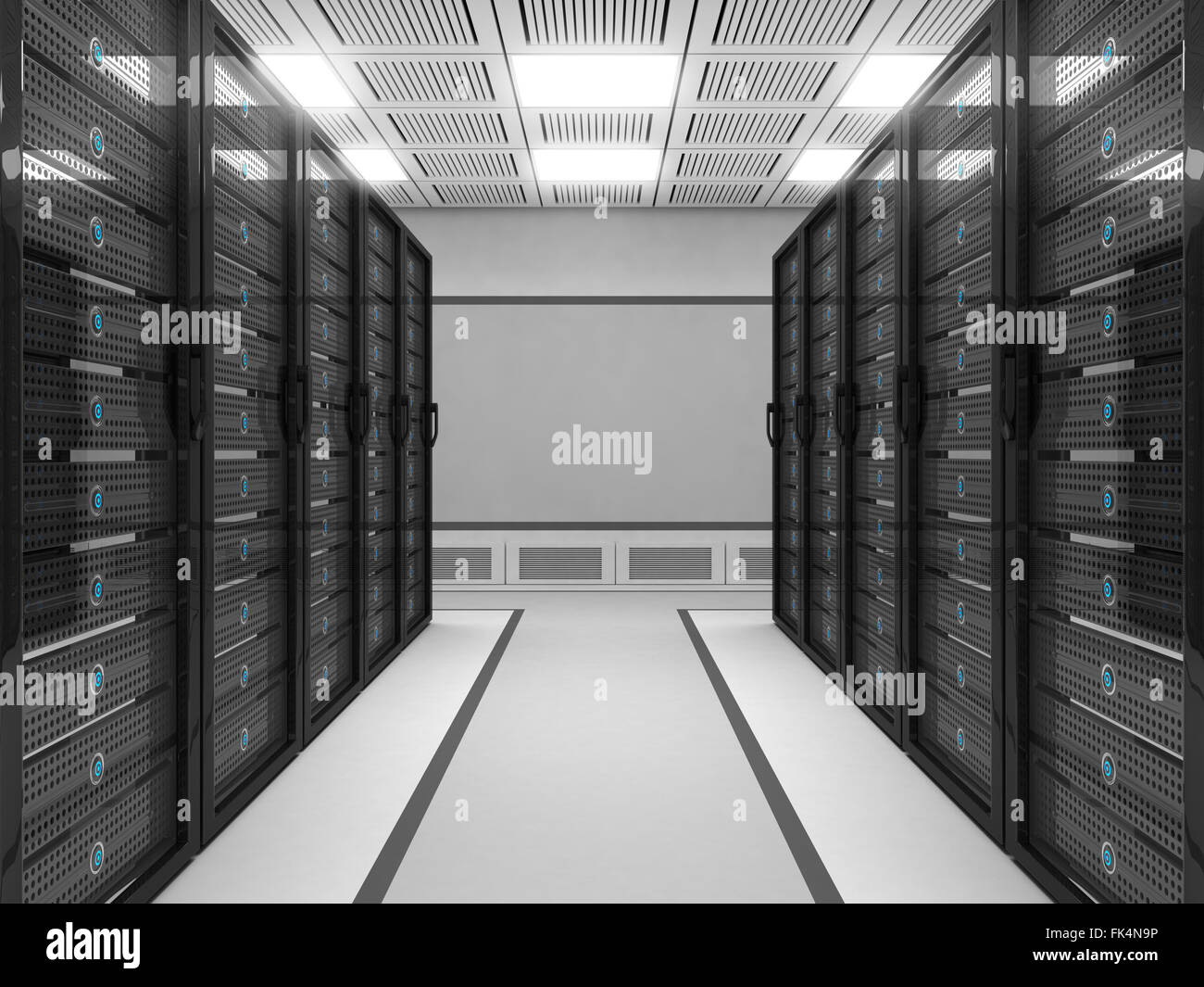 Modern big server-room (done in 3d) Stock Photo