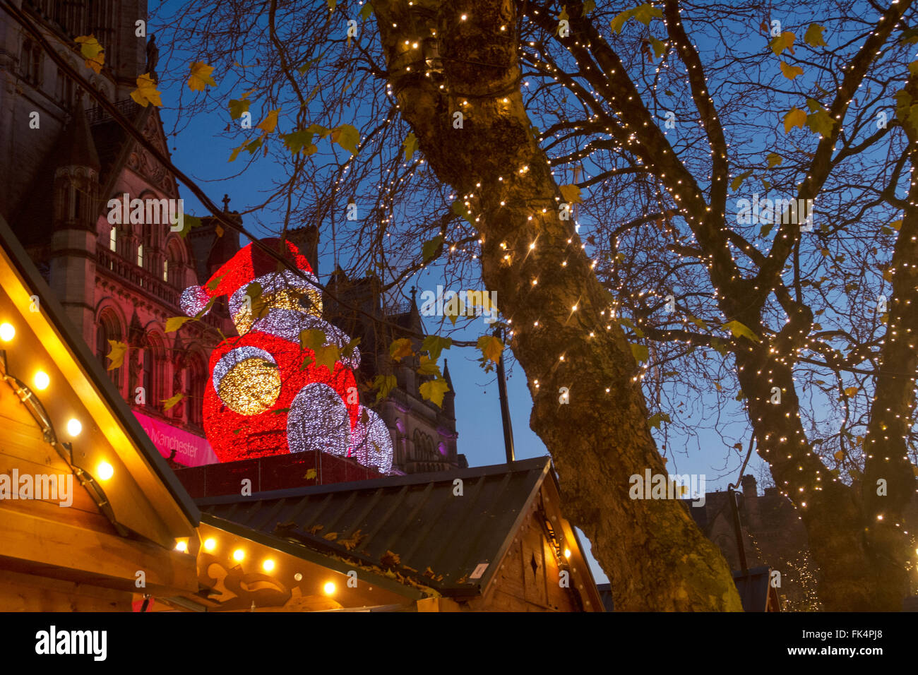 Manchester Christmas Market in front of the Town Hall in Albert Square. Stock Photo