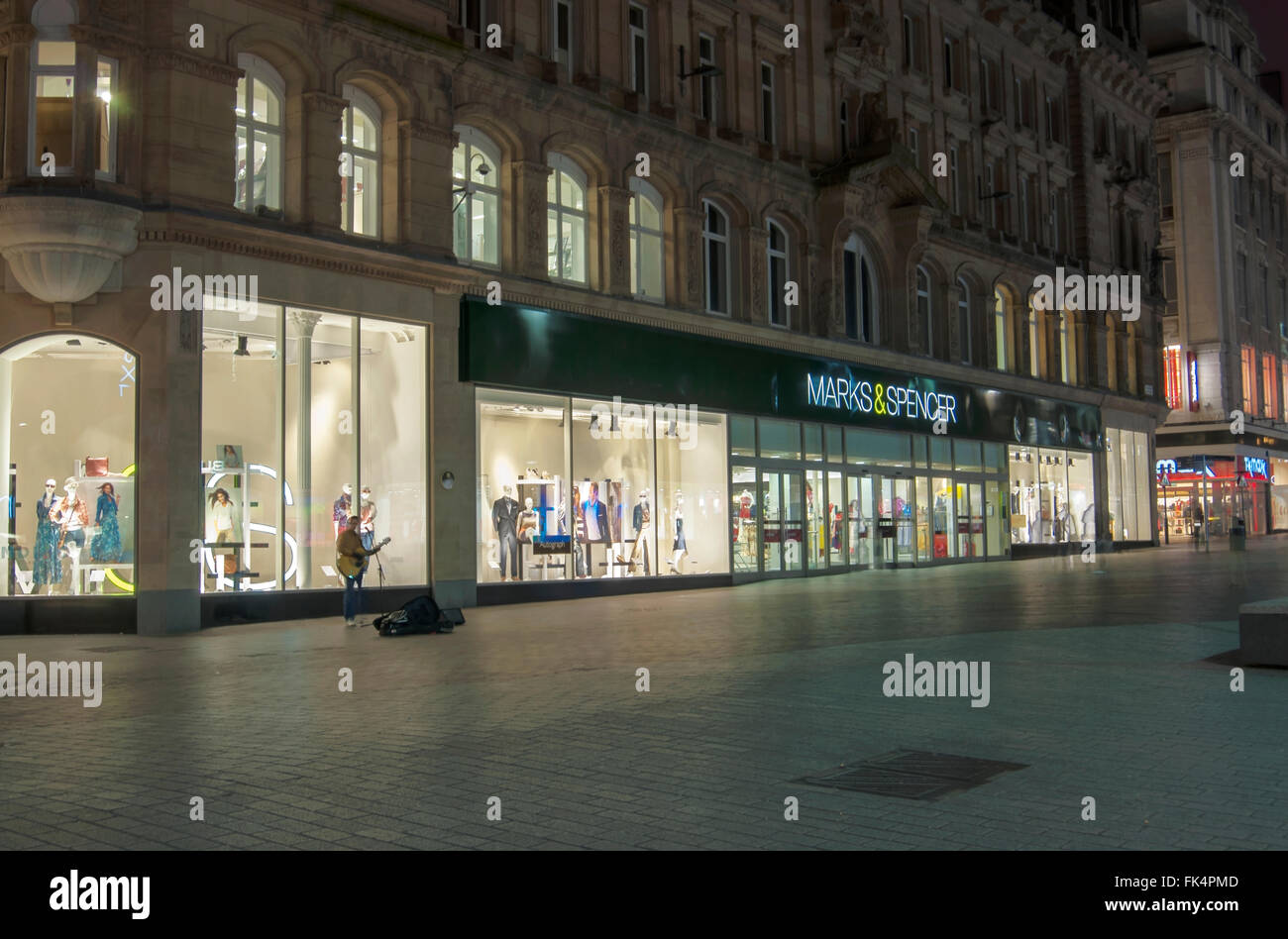 Marks & Spencer store in Church Street, Liverpool at night Stock Photo