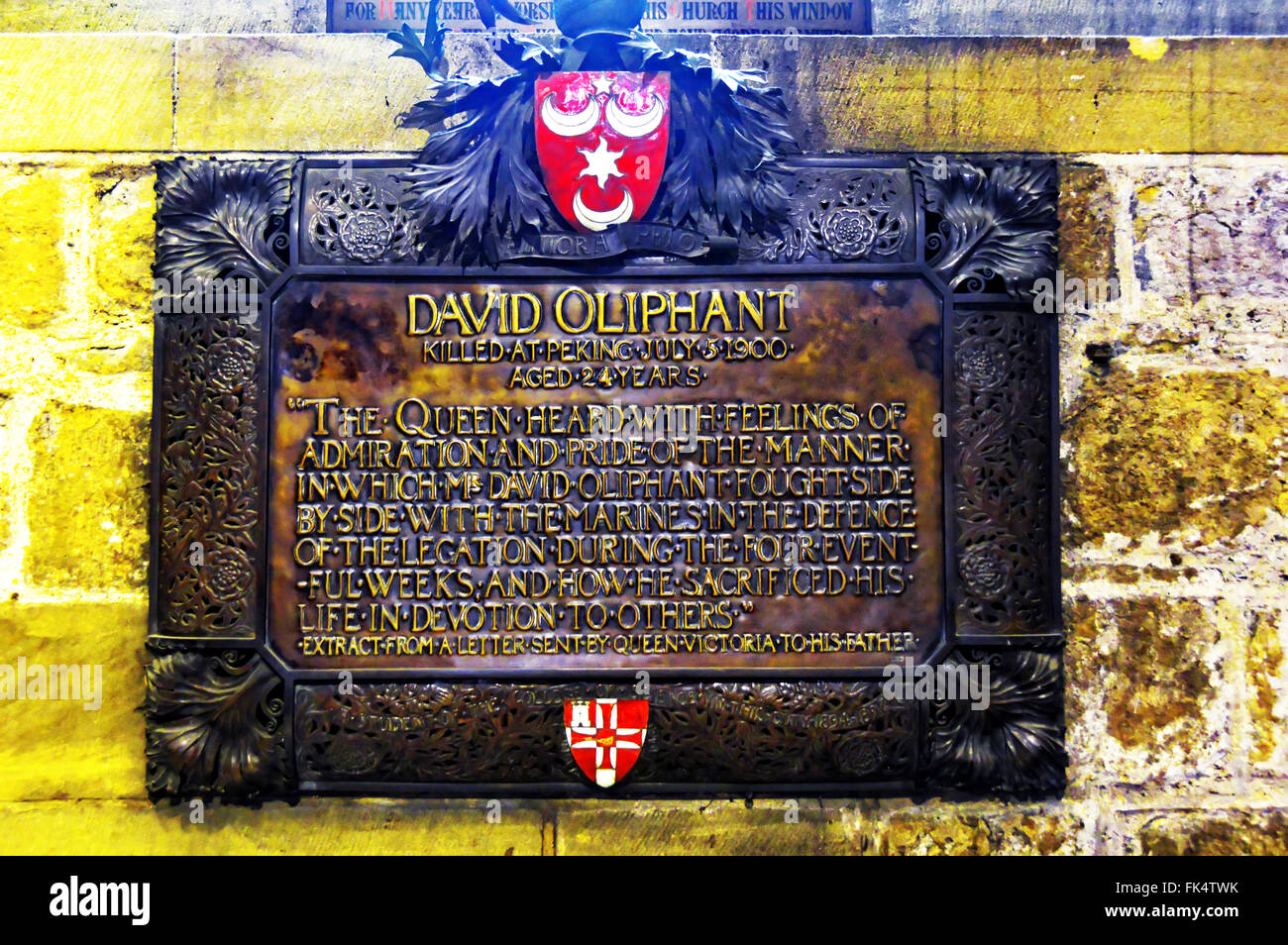 David Oliphant plaque Boxer rebellion St Nicholas Cathedral Newcastle Stock Photo