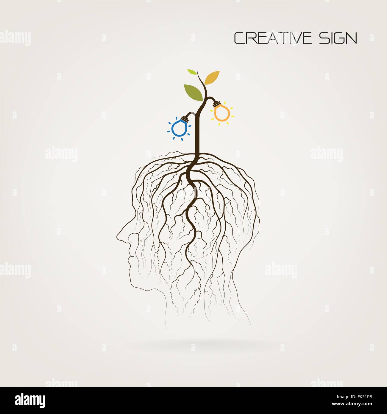 Education and business concept. Tree of Knowledge  shoot grow on human head symbol. Green industrial idea. Vector illustration Stock Vector
