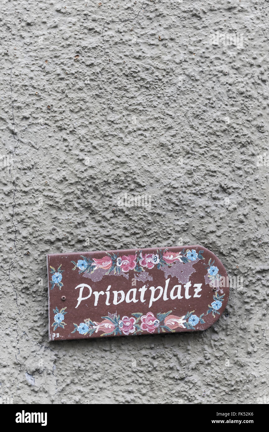 hand painted roofing tile saying: private space Stock Photo