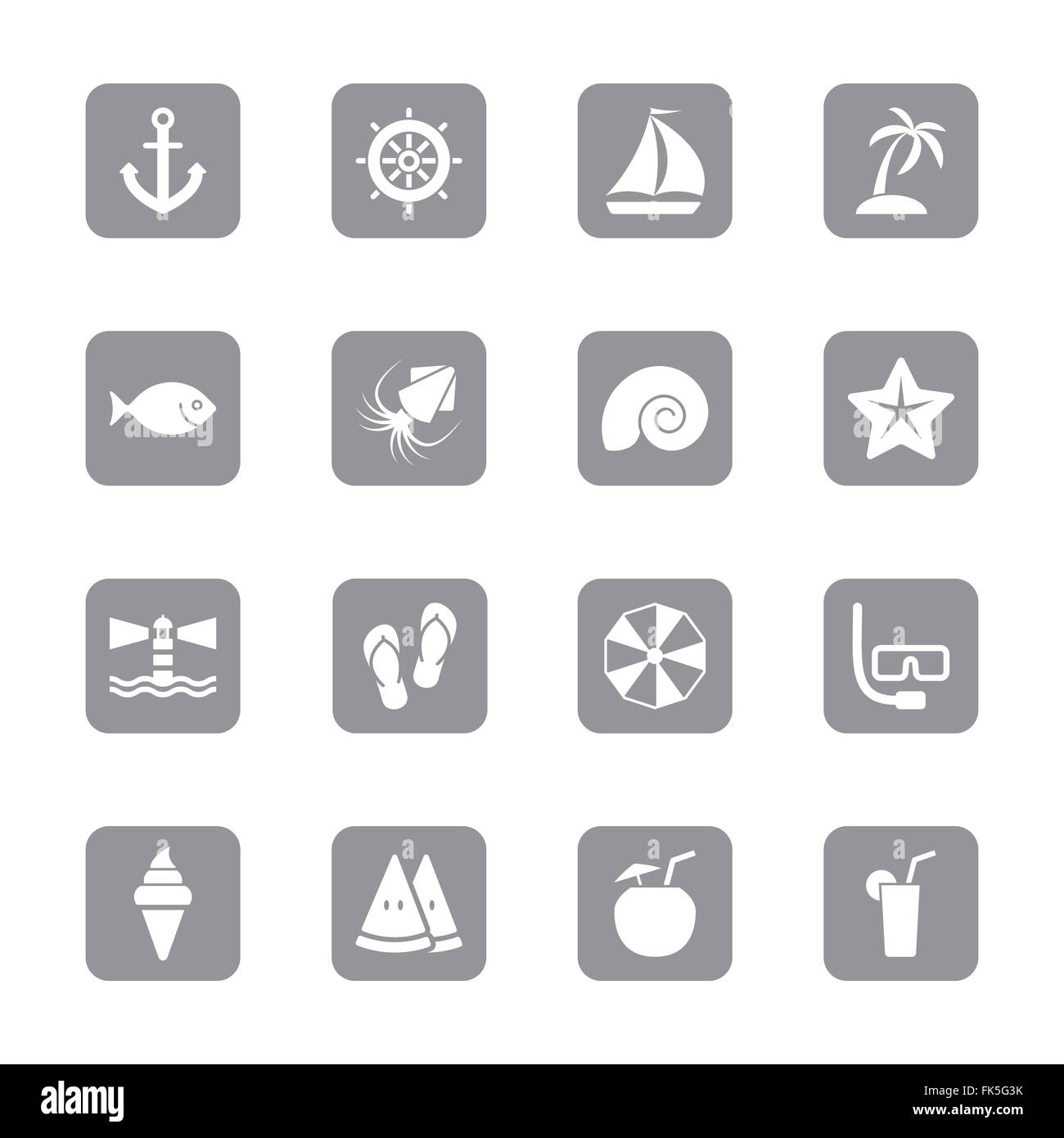[JPEG] gray flat summer icon set on rounded rectangle for web design ...