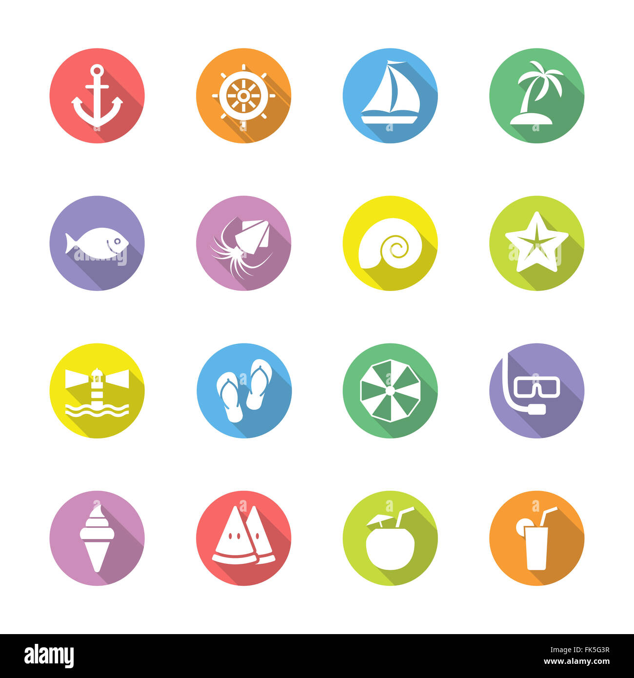 [JPEG] colorful flat summer icon set on circle with shadow for web ...