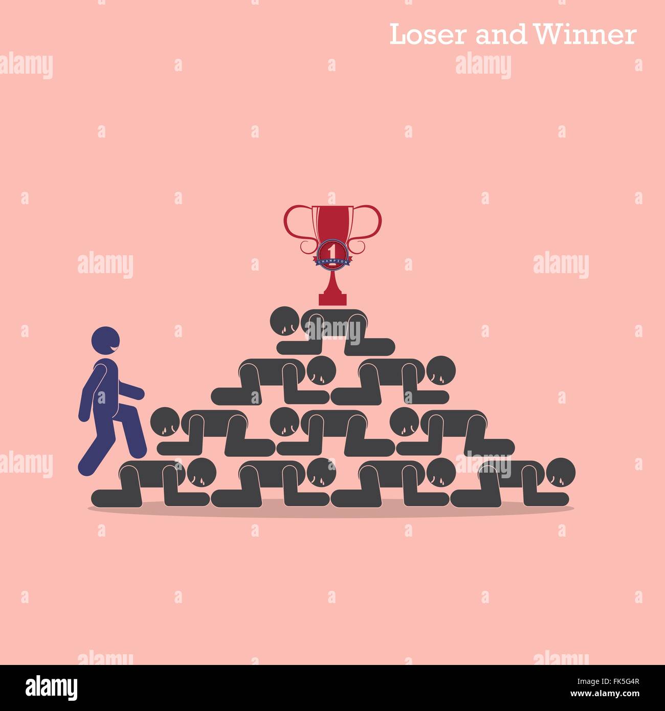 Winner walk over stairs of loser concept. Competition concept, business idea. Vector illustration Stock Vector