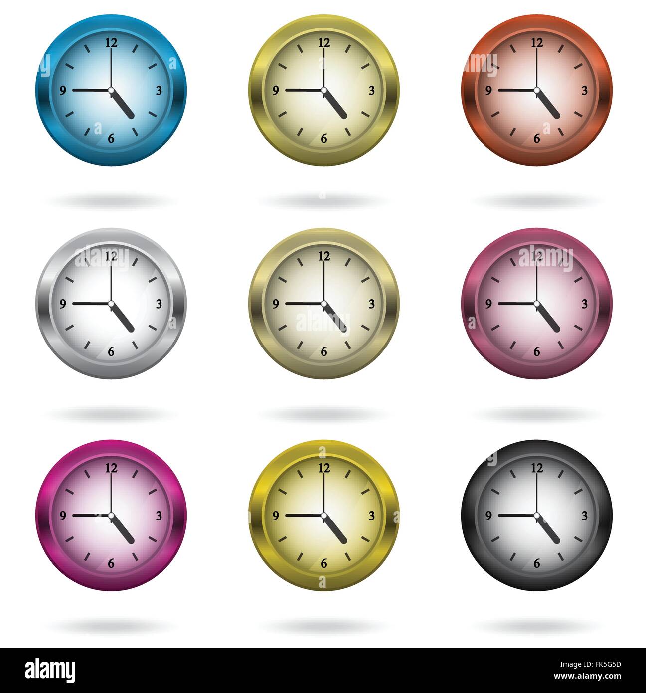 Set of colorful clock icon. Vector illustration Stock Vector