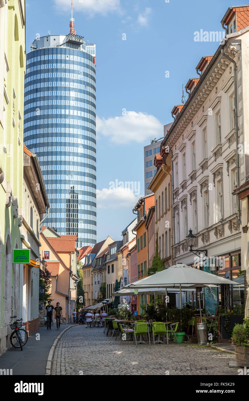 Jentower in jena, Germany from Wagnergasse Stock Photo