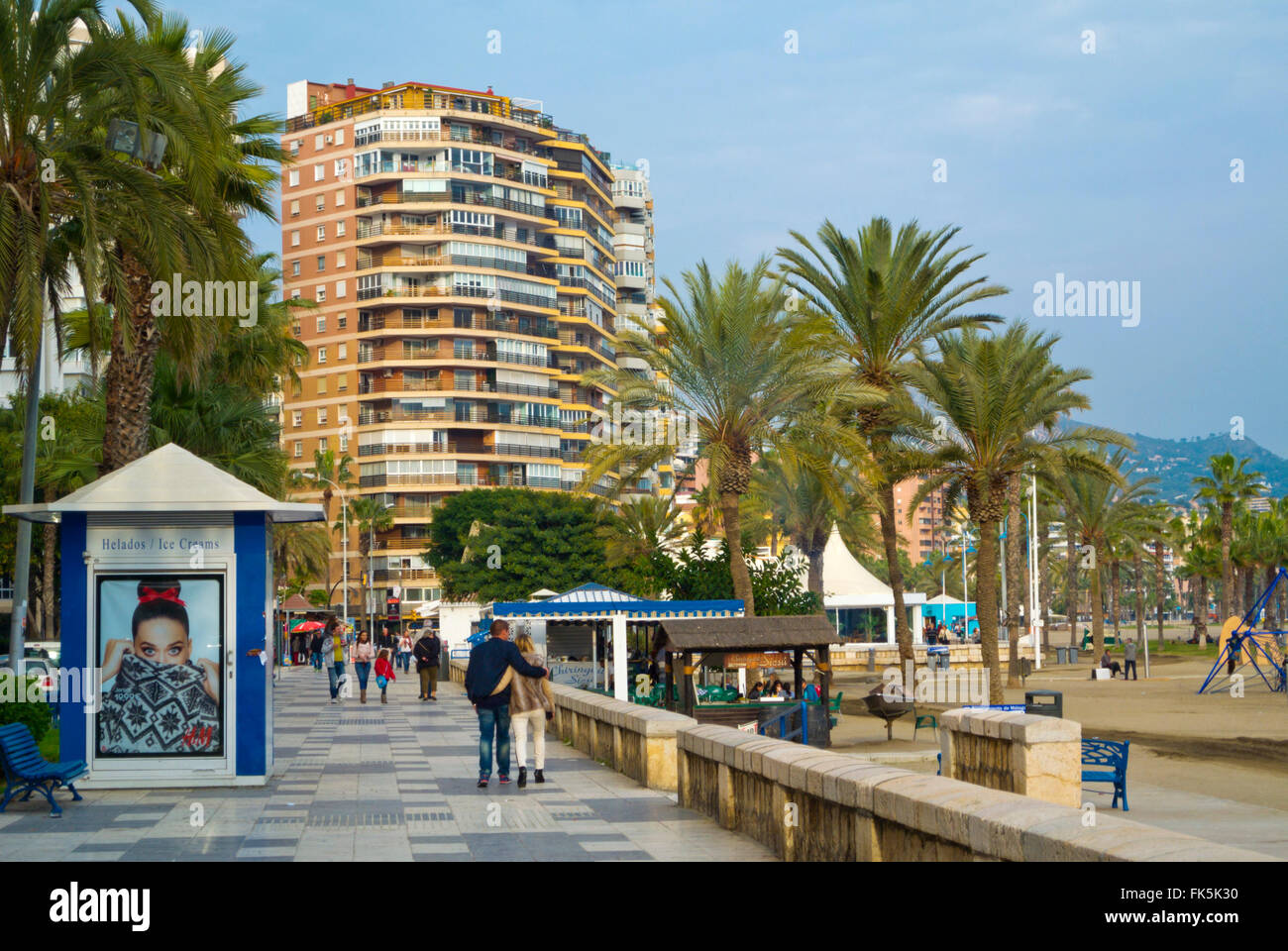 Paseo Marítimo Pablo Ruiz Picasso, seaside promenade, Malaga, Andalucia, Spain Stock Photo
