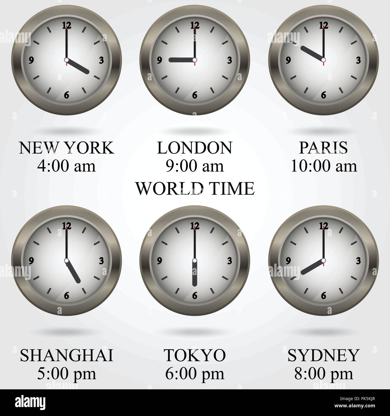 Set of colorful clock icon,world time concept. Vector illustration Stock Vector