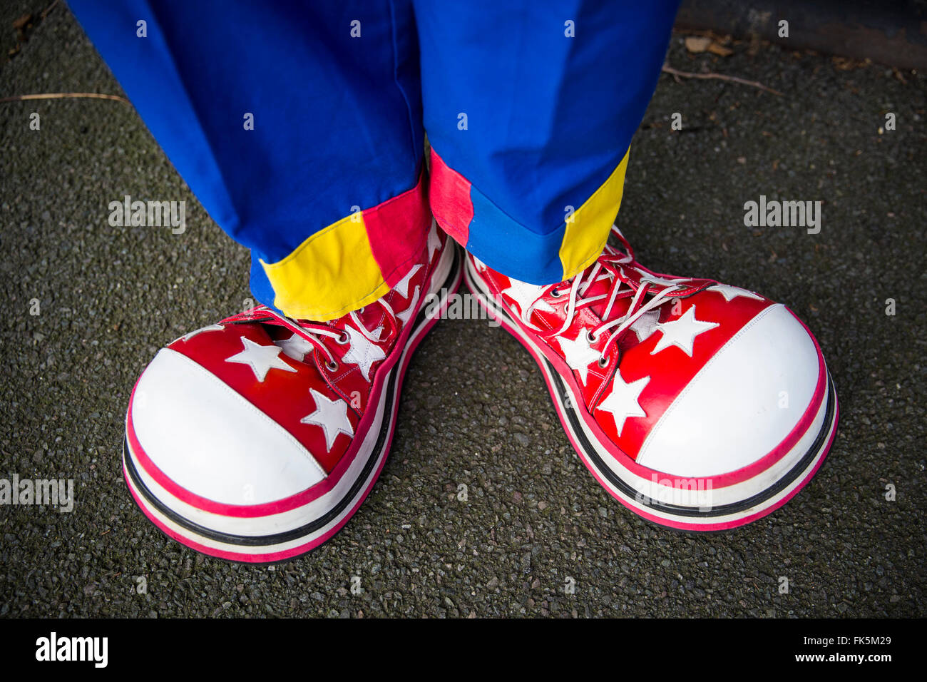 Comedy clown shoes at the 70th annual clown service at the All Saints
