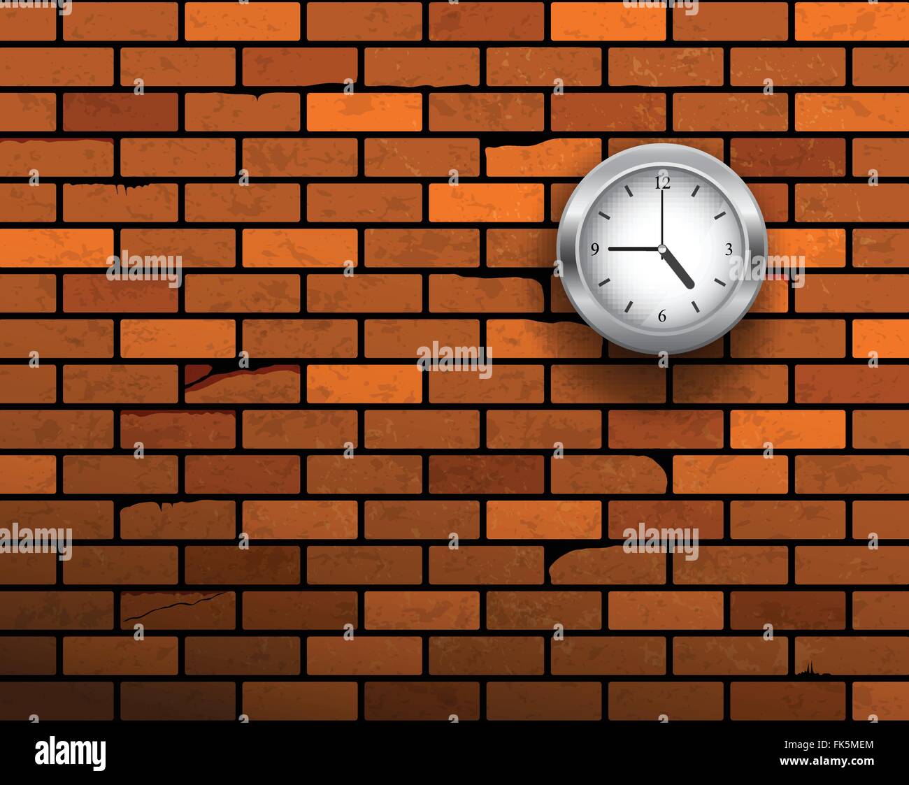 the clock symbol on brick wall. Vector illustration Stock Vector
