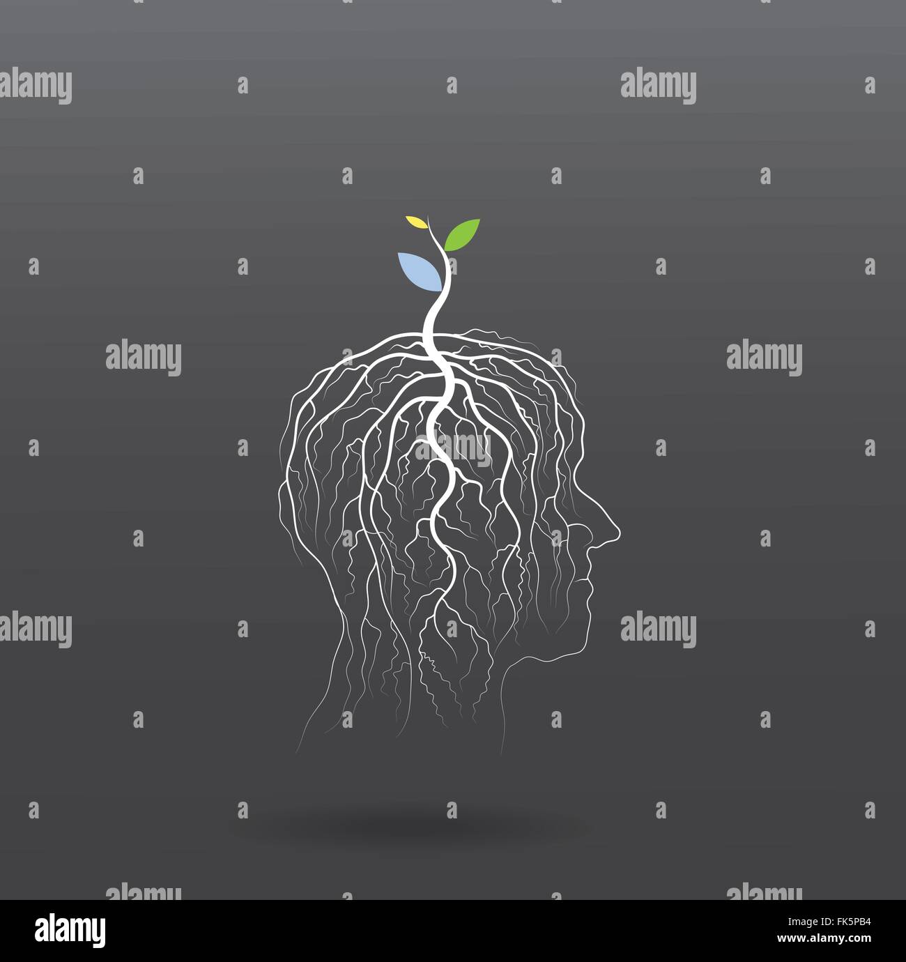Think green concept. Tree of green idea shoot grow on human head symbol. business and green industrial idea. Vector illustration Stock Vector