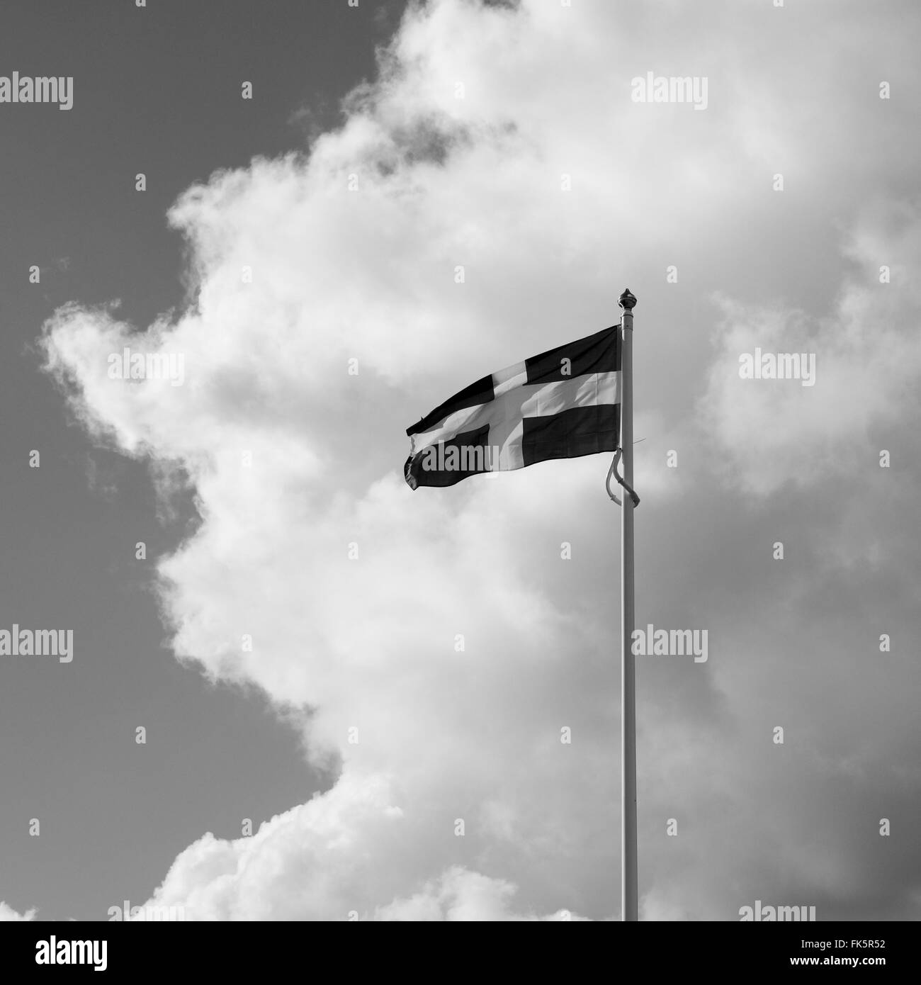 Saint Piran's Flag (Cornish: Baner Peran) is the standard flag of Cornwall, the most south-westerly county in England Stock Photo