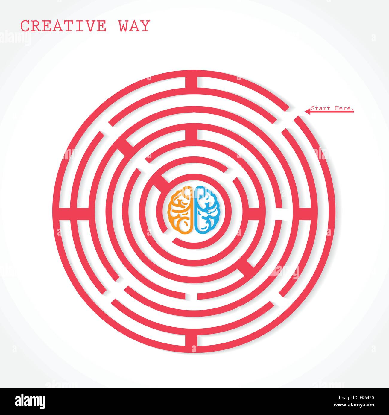 Creative circle maze way concept. Creative brain symbol  in the middle of a maze, education sign , business ideas . Stock Vector