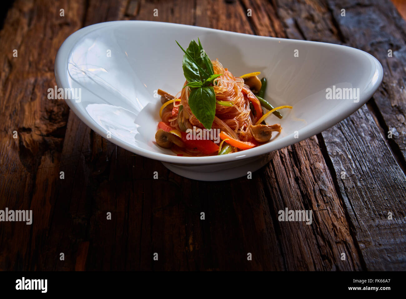 Glass noodles with mushrooms and vegetables Stock Photo Alamy
