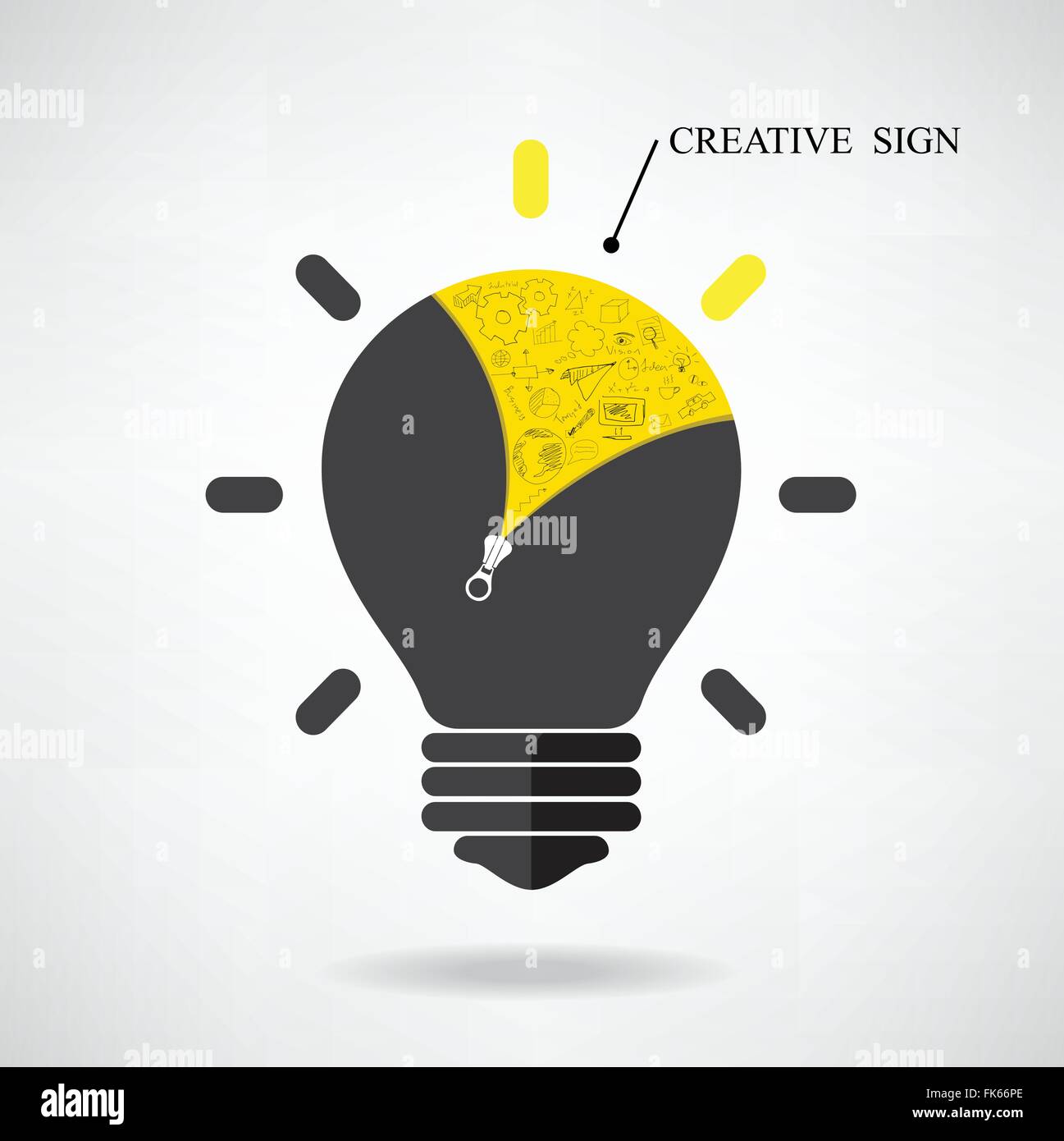 Creative light bulb Idea concept with doodle hand drawn sign. Can be used for workflow, layout, banner, diagram, web design, pos Stock Vector
