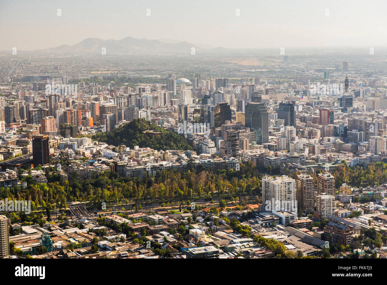 Santiago, seen from San Cristobal Hill (Cerro San Cristobal), Barrio Bellavista (Bellavista Neighborhood), Santiago, Chile Stock Photo