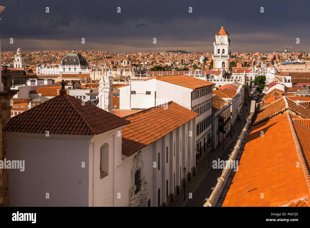 Historic City of Sucre seen from Iglesia Nuestra Senora de La Merced (Church of Our Lady of Mercy), UNESCO, Bolivia Stock Photo