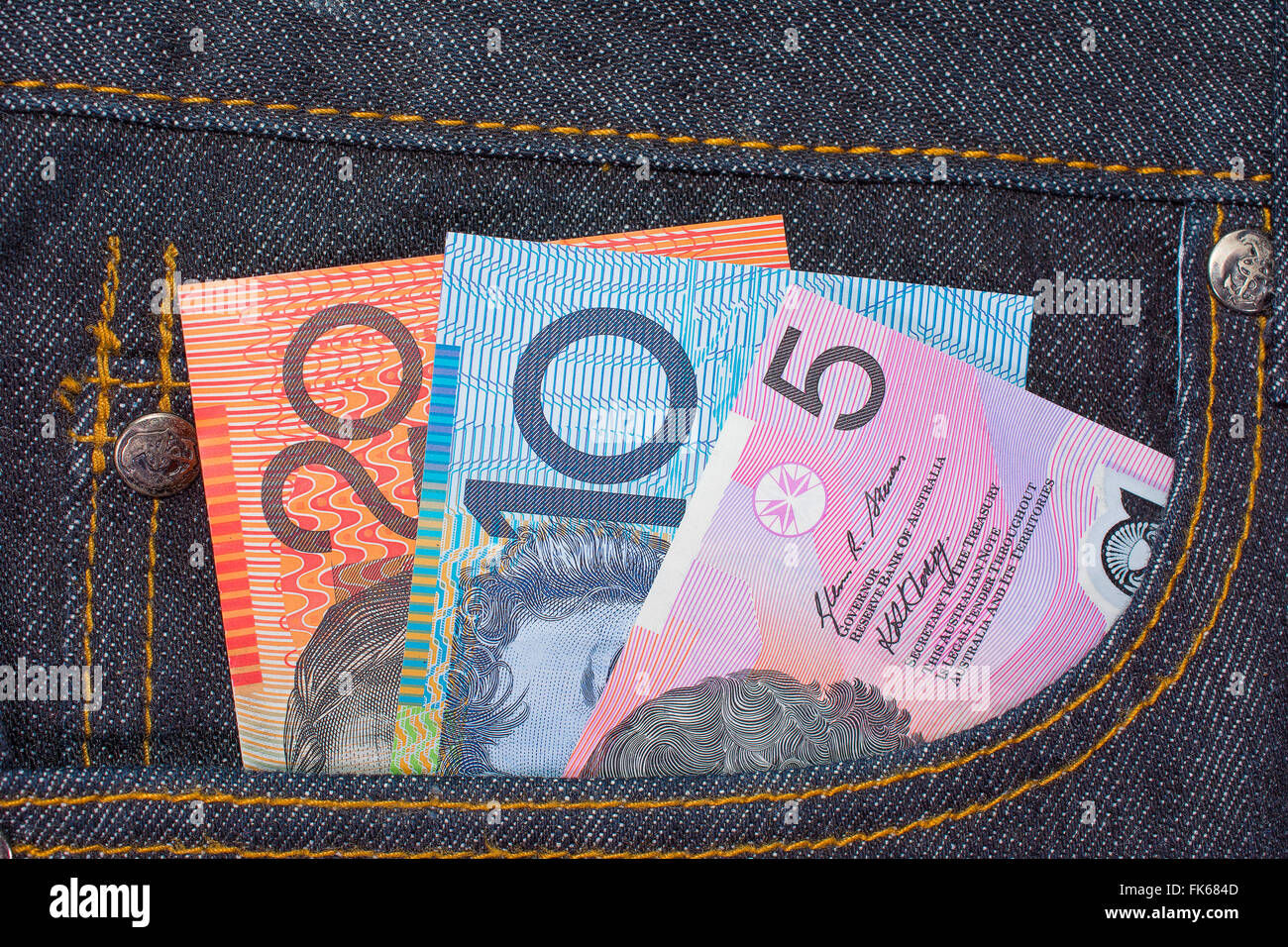 Pocket Money Loose Change Australian Currency Banknotes Concept Stock