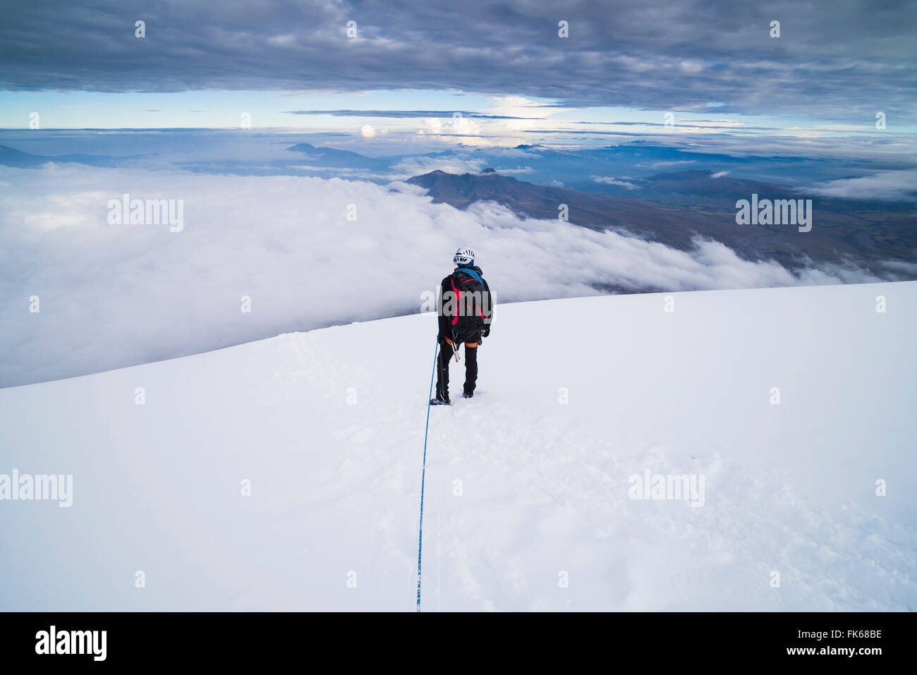 Climber near the top of Cotopaxi Volcano, Cotopaxi Province, Ecuador, South America Stock Photo