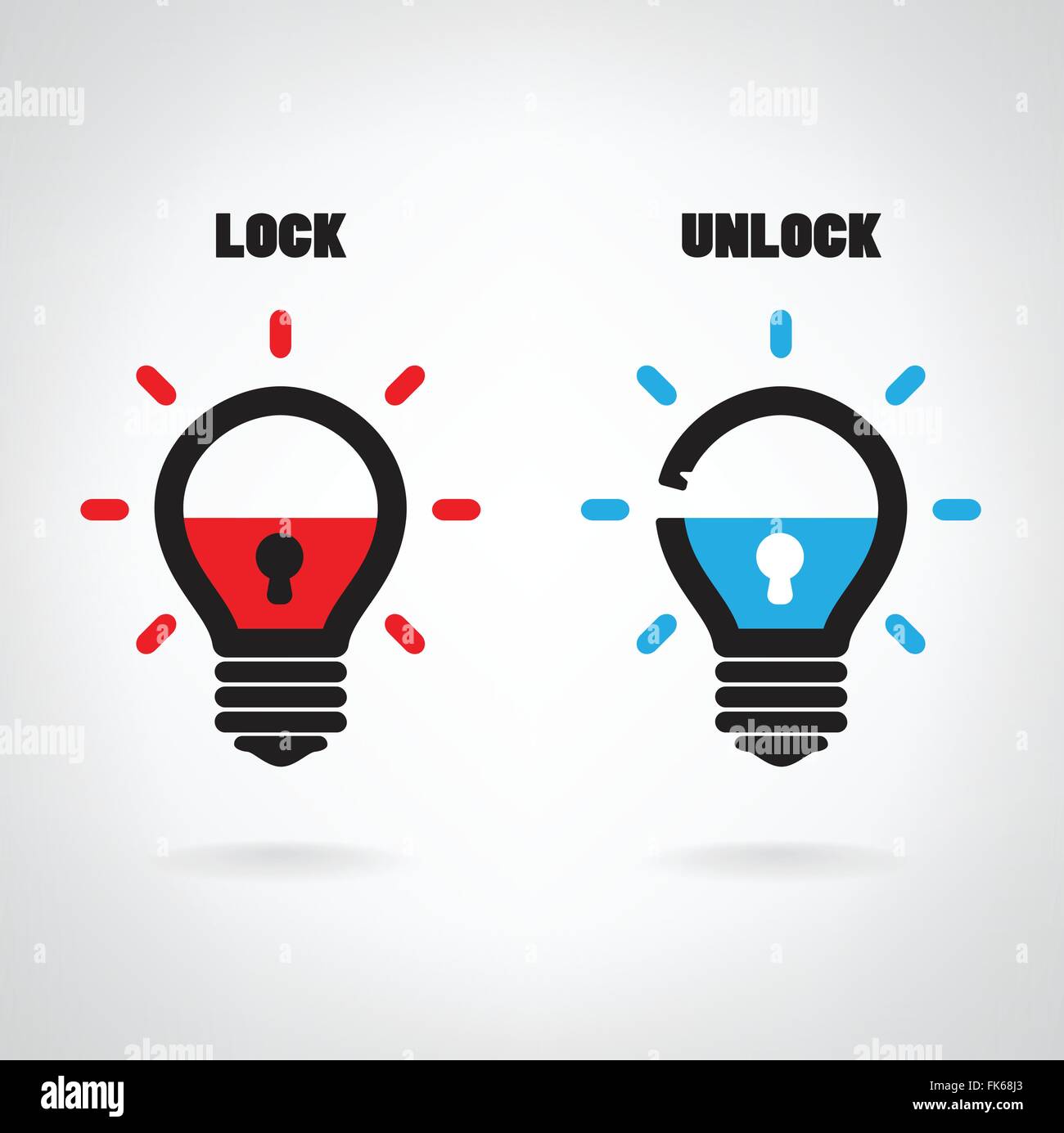 Creative light bulb idea concept with padlock symbol. Security sign , business ideas .Vector illustration. Stock Vector