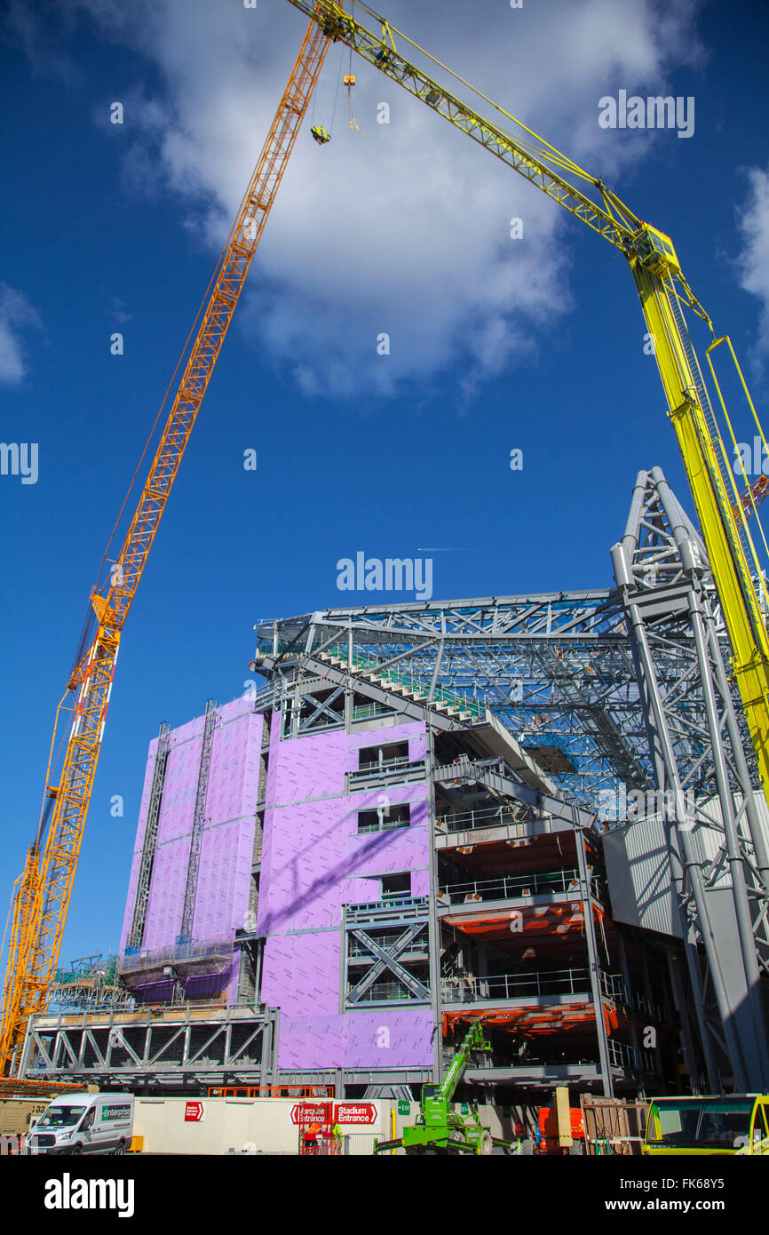 Steel erector working on New Stadium under construction Liverpool Stock