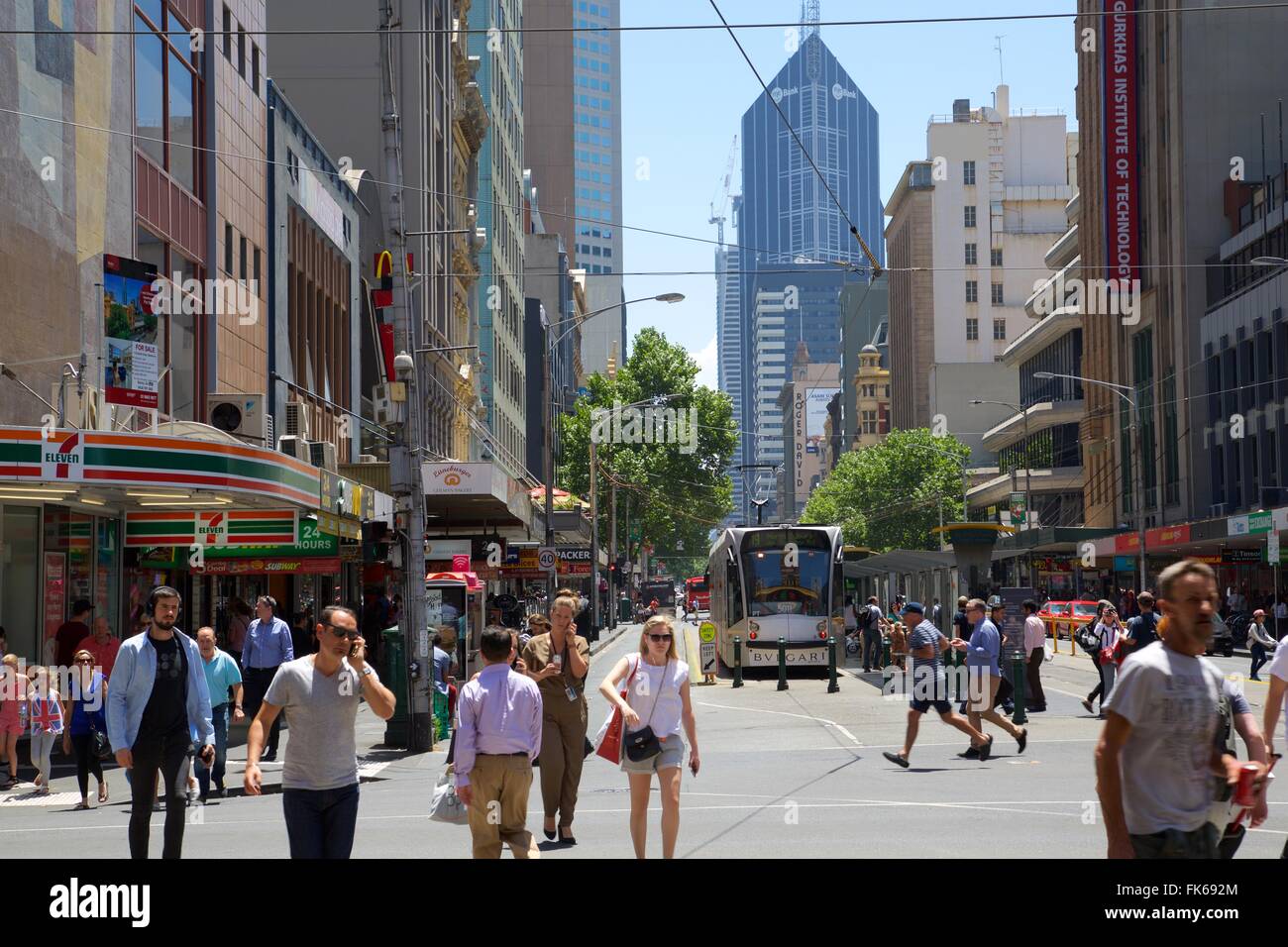 Busy City Centre street, Melbourne, Victoria, Australia, Pacific Stock Photo