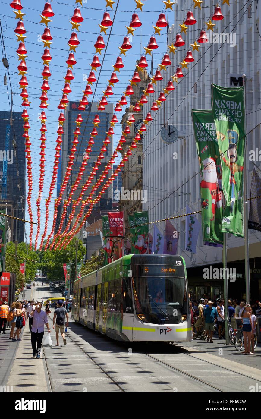 City tram at Christmas, Melbourne, Victoria, Australia, Pacific Stock Photo