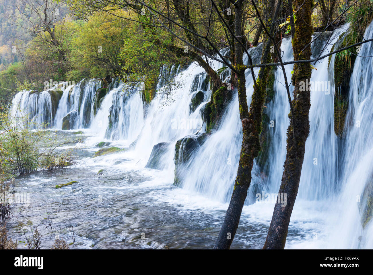 Arrow Bamboo Lake Waterfalls, Jiuzhaigou National Park, UNESCO World Heritage Site, Sichuan Province, China, Asia Stock Photo