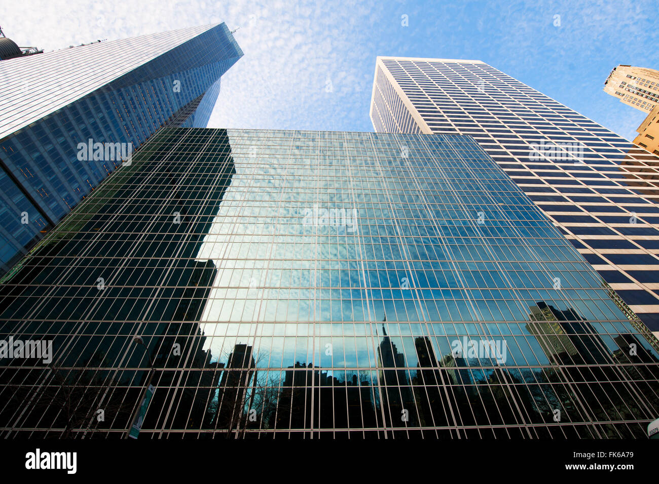 Looking up through skyscrapers, New York, United States of America, North America Stock Photo