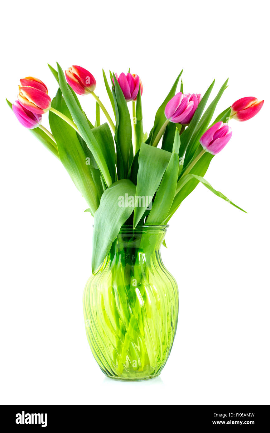 Bouquet from tulips in glass vase isolated on white background Stock ...