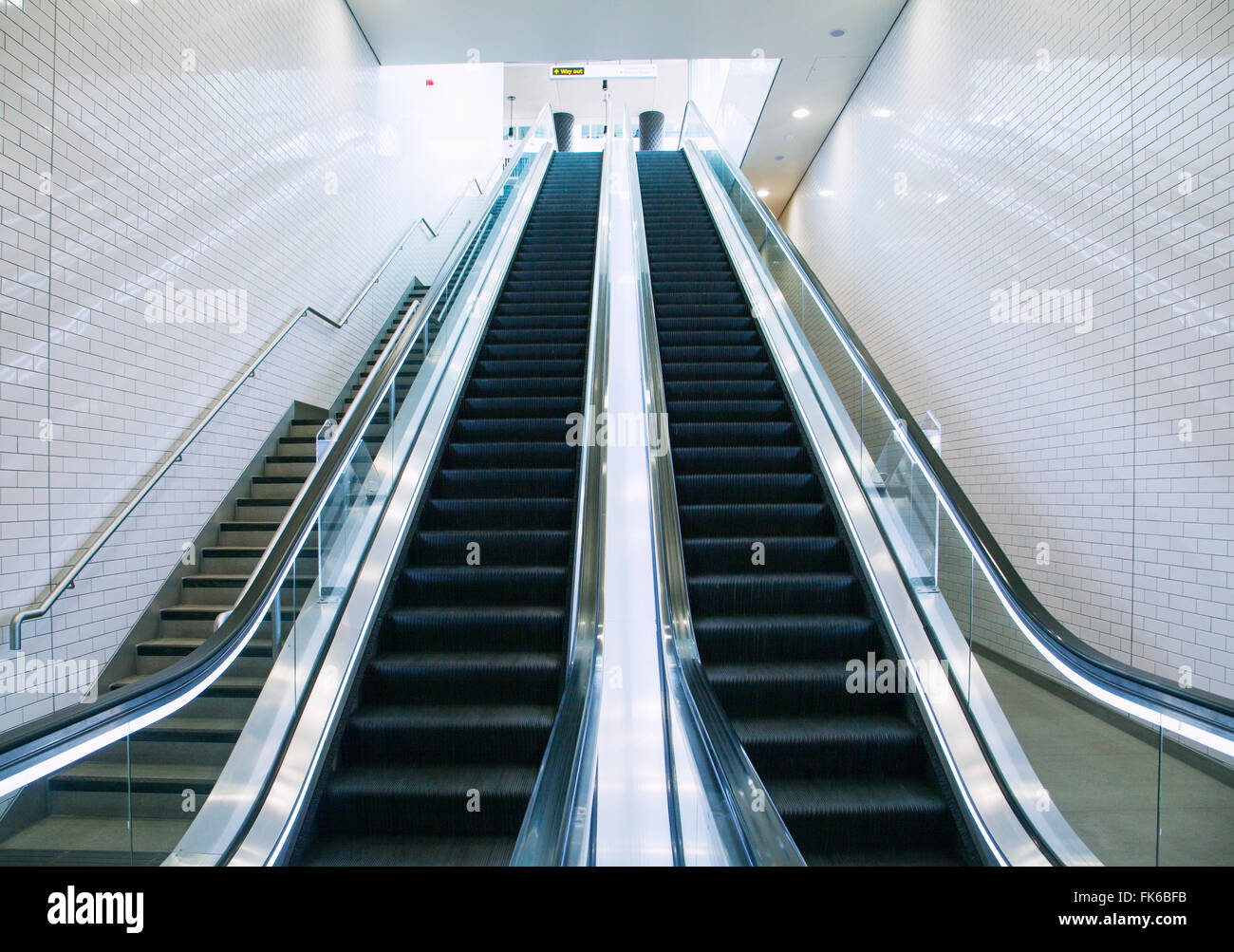 Tube station escalator and stairs, United Kingdom, Europe Stock Photo
