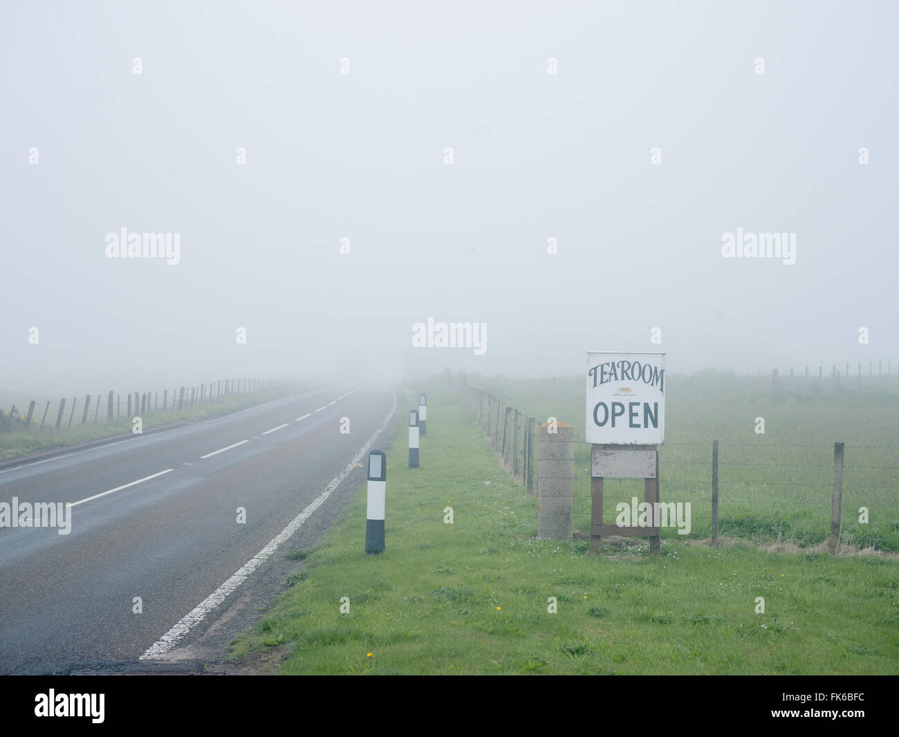 A welcome break at an isolated Highland tea room in foggy Scottish weather, Scotland, United Kingdom, Europe Stock Photo