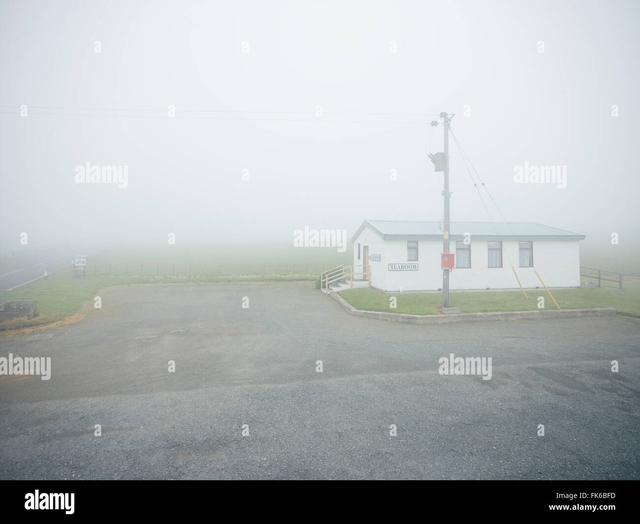 A welcome break at an isolated Highland tea room in foggy Scottish weather, Scotland, United Kingdom, Europe Stock Photo